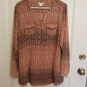 Beautiful sheer tan, cream and brown blouse